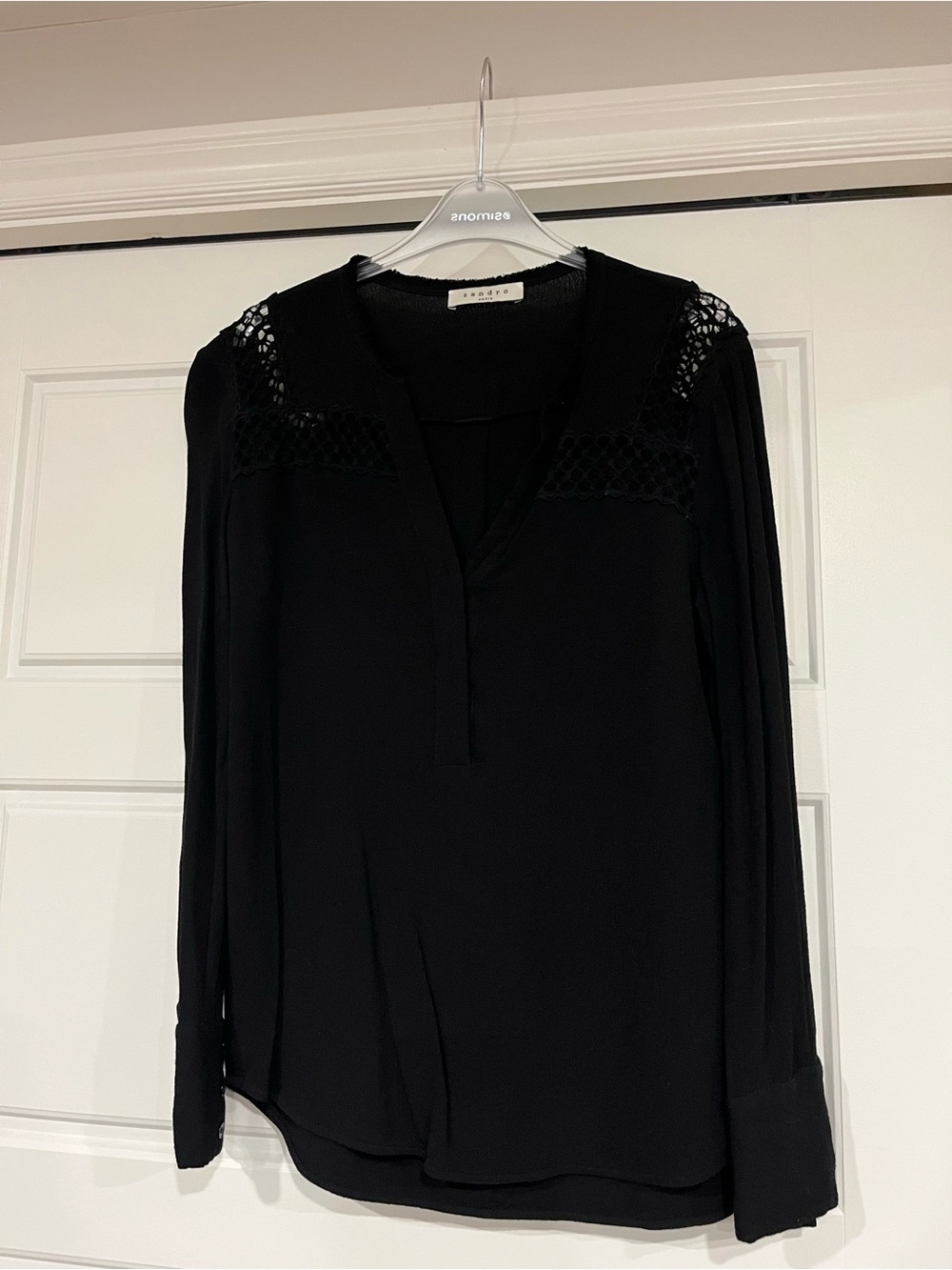 Sandro Black Long-Sleeve Lace Blouse
